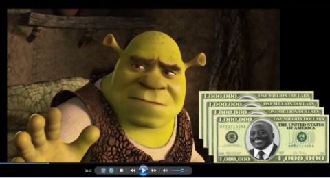 Shrek et l'Ane  sur les 4 millions $ débloqués et  1.5 millions $ disparus